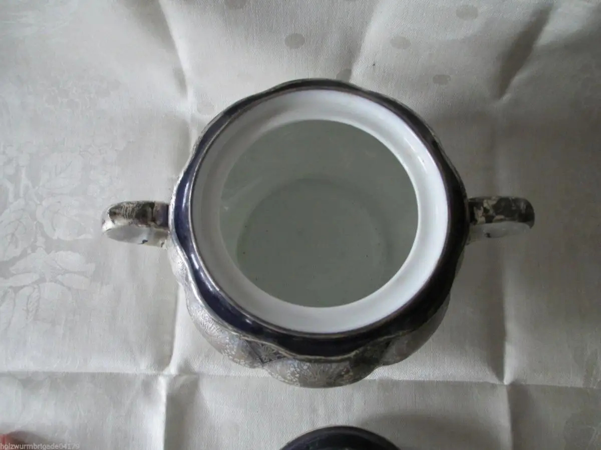 Hutschenreuther Hohenberg Kaffeekanne Kännchen Zuckerdose Kobaltblau RARITÄT 7