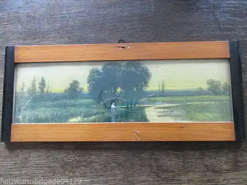 Alter Biedermeier Bilderrahmen mit Glas Druck Angler 39 x 16 cm