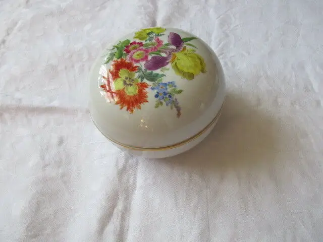 Meissen große Deckeldose Blumendekor Goldrand 2. Wahl TOP Ø 12,5 x 9 cm 1