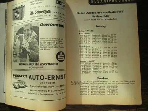Programmheft Großer Preis von Deutschland Weltmeisterschaftslauf Motorräder 1971