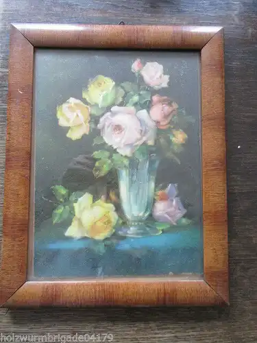 Alter Biedermeier Bilderrahmen mit Glas Blumenstrauß gemalt Öl ?? 28 x 22 cm