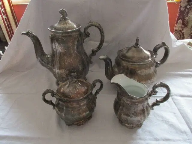 WMF Silberporzellan Kaffeekanne Teekanne Sahnekännchen Zuckerdose Art Deco 0