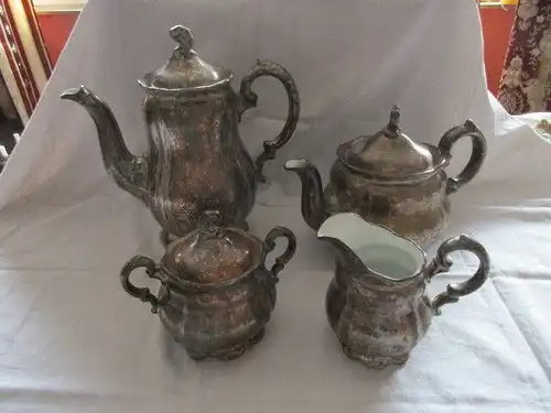 WMF Silberporzellan Kaffeekanne Teekanne Sahnekännchen Zuckerdose Art Deco