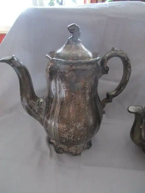 WMF Silberporzellan Kaffeekanne Teekanne Sahnekännchen Zuckerdose Art Deco 2