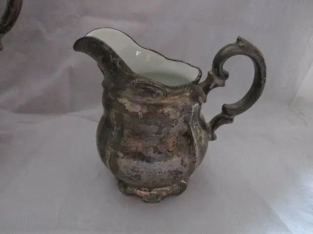 WMF Silberporzellan Kaffeekanne Teekanne Sahnekännchen Zuckerdose Art Deco 4