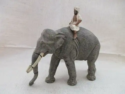 Seltener Lineol Elefant mit Mahout Treiber um 1930 17,5 cm hoch