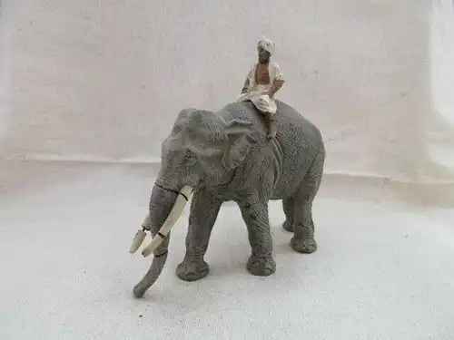 Seltener Lineol Elefant mit Mahout Treiber um 1930 17,5 cm hoch