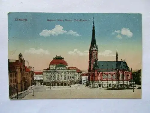 alte Ak Chemnitz Museum Petri Kirche Neues Theater 1924