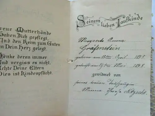Wunderschöne alte Klappkarte Glückwunschkarte Zur heiligen Taufe 1898