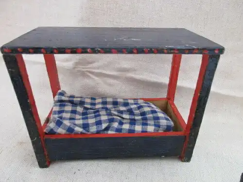 Puppenmöbel Schlafzimmer Bett Tisch Stuhl Hocker Holz 40er J