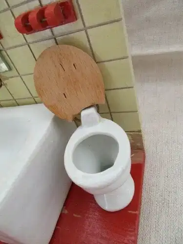 Puppenmöbel Bad Badezimmer Porzellan Badewanne Toilette Holz 60er Jahre