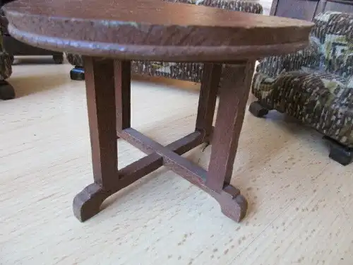 Wohnstube Wohnzimmer komplett Standuhr Sofa Sessel Puppenstube Holz um 1920