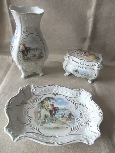 Unterweissbach Porzellan SET Deckeldose Schale Vase im Originalkarton Barock