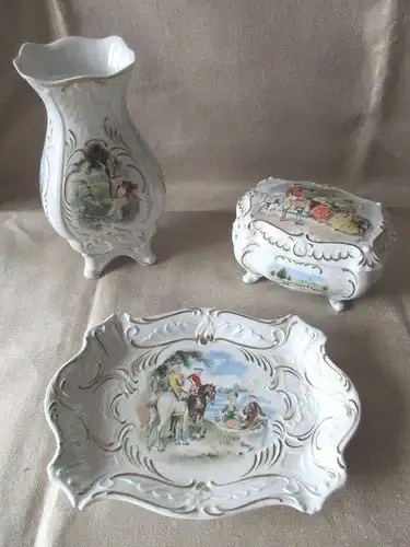 Unterweissbach Porzellan SET Deckeldose Schale Vase im Originalkarton Barock