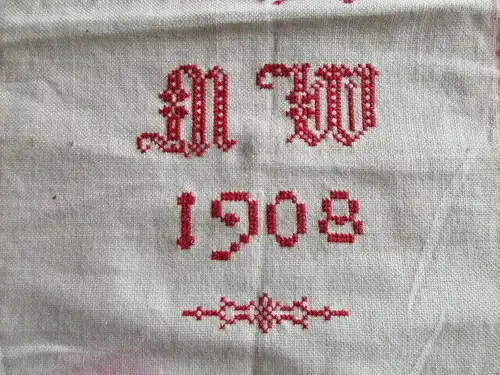 altes Leinen ABC Stickmustertuch rote Stickerei 1908