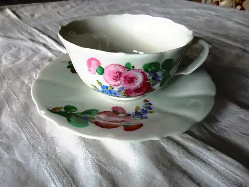 Meissen Kaffee Tee Gedeck Tasse Teller Blume 2. Wahl  (4)