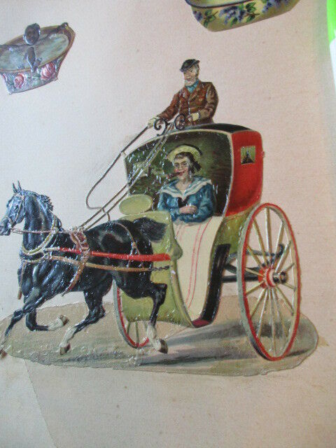 Wunderschöne alte XL Präge Oblate Glanzbild Koloniezeit Kutsche um 1890