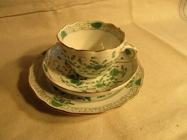 Meissen altes Kaffeegedeck Gedeck indisch purpur grün 3 tlg.  1.Wahl 0