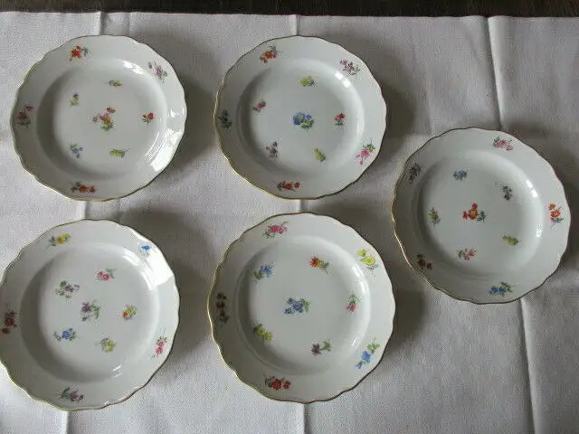 Meissen 5 Teller Kuchenteller Desserteller Streublumen  Ø 18,5 cm  2.Wahl 1