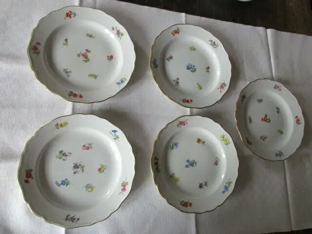 Meissen 5 Teller Kuchenteller Desserteller Streublumen  Ø 18,5 cm  2.Wahl 2