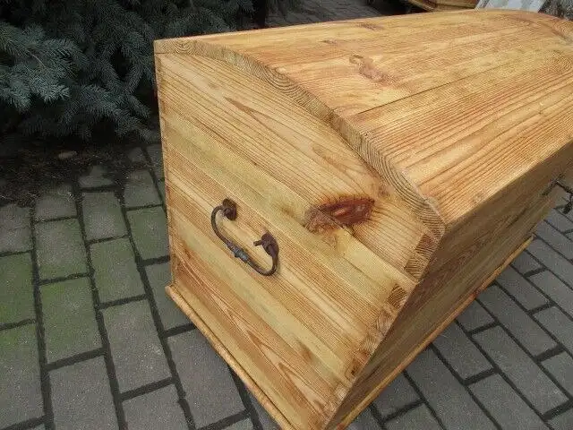 Truhe Jugendstil um 1900 Weichholz Runddeckeltruhe Nr. 6 2