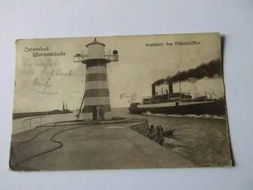 seltene AK Warnemünde Ausfahrt des Fährschiffes 1913