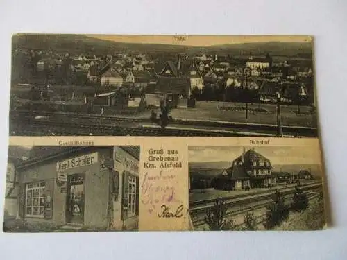 seltene AK Grebenau Krs. Alsfeld  1930 Lebensmittelgeschäft K. Schäfer