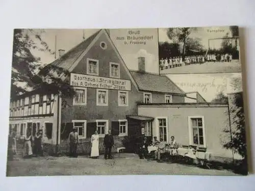 seltene AK Freiberg Gruß aus Bräunsdorf Gasthaus 1905