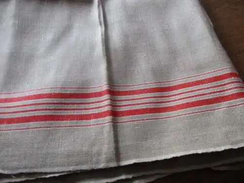 altes Leinen Rolltuch Mangeltuch rote Streifen ca. 288 x 90 cm  (  6 )