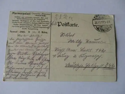 seltene AK Chemnitz Marmor Palast Altendorfgel. 1917