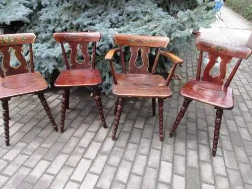 4 alte Stühle Bauernstühle mit Malerei Jugendstil 1910 Holz  Landhausstil