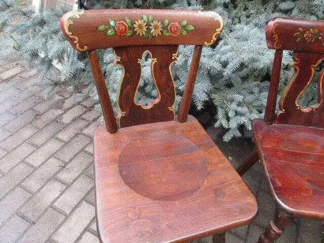 4 alte Stühle Bauernstühle mit Malerei Jugendstil 1910 Holz  Landhausstil 3