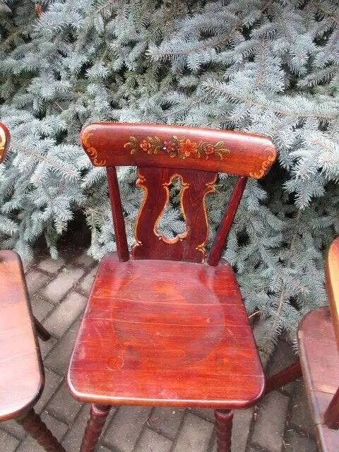 4 alte Stühle Bauernstühle mit Malerei Jugendstil 1910 Holz  Landhausstil 6