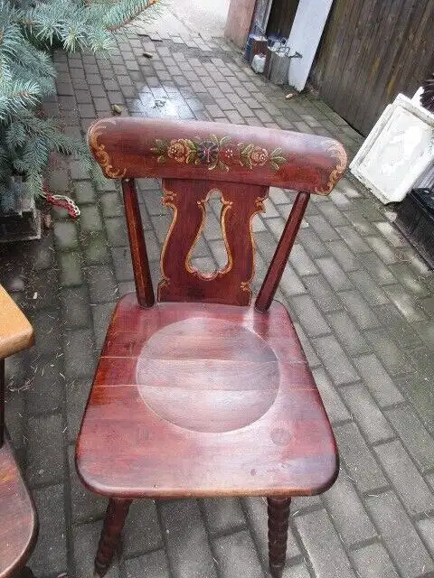 4 alte Stühle Bauernstühle mit Malerei Jugendstil 1910 Holz  Landhausstil 7