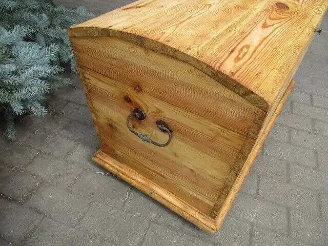 Truhe Jugendstil um 1900 Weichholz Runddeckeltruhe Nr. 10 5