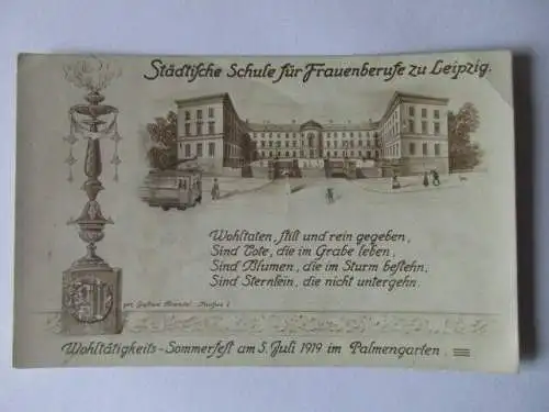 seltene AK Leipzig  Städtische Schule für Frauenberufen zu Leipzig 1919