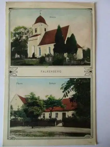 seltene AK Falkenberg  Kirche ,Schule Pfarre gel. 1912