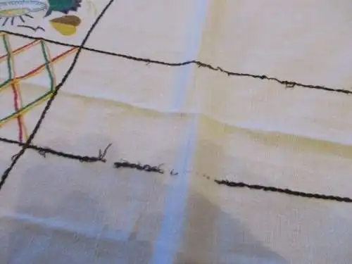 wunderschönes altes Tischtuch Tischdecke Leinen  Stickerei 140 x 130