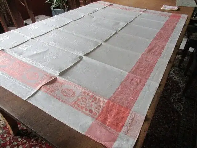herrliches altes  Tischtuch Tafeltuch 160 cm + 6  Servietten Jugendstil 0