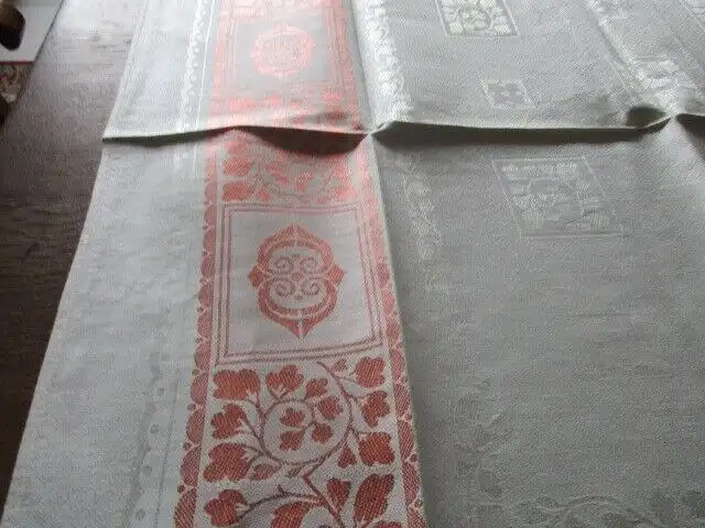 herrliches altes  Tischtuch Tafeltuch 160 cm + 6  Servietten Jugendstil 2