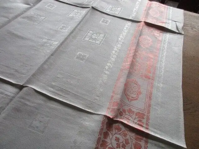 herrliches altes  Tischtuch Tafeltuch 160 cm + 6  Servietten Jugendstil 4