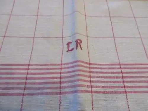 1 altes Leinen Handtücher Geschirrtücher rote Streifen Monogramm ( 170 )