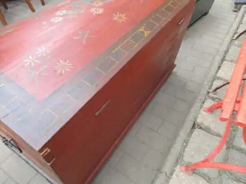 Bauerntruhe Truhe Runddeckeltruhe Gründerzeit um 1880 Weichholz 