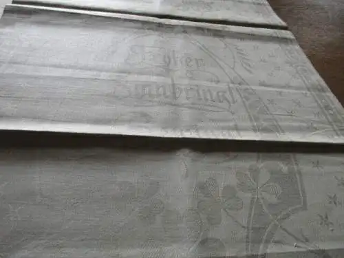 1 altes Leinen Damast Geschirrtuch Jugendstil Froher Sinn bringt Gewinn ( 228 ) 
