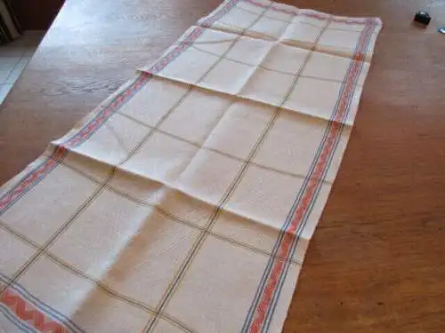 schönes altes Leinen Geschirrtuch Handtuch Tischläufer mit Streifen ( 31 )