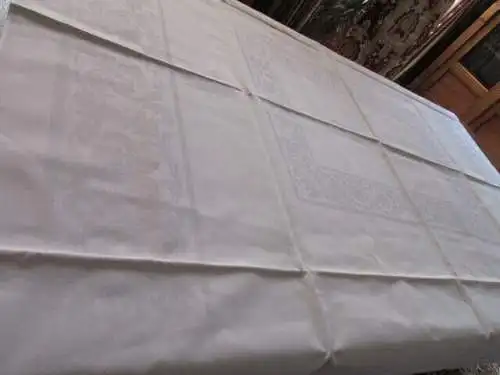  altes Tischtuch Tischdecke Leinen florales Jugendstil 150 x 125 cm  ( 3 )