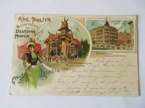 seltene AK Leipzig Geschäftshaus Pertersstrasse gel. 1897