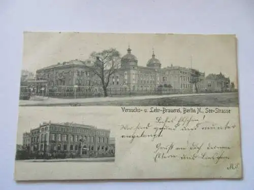 seltene AK Berlin Versuchs-u.Lehr-Brauerei Berlin N.See-Strasse  gel. 1904