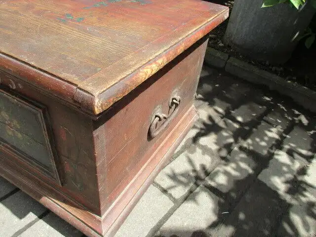 Bauerntruhe Truhe Flachdeckeltruhe Biedermeier um 1845 Weichholz Nr. 7 2