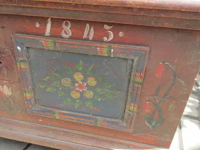 Bauerntruhe Truhe Flachdeckeltruhe Biedermeier um 1845 Weichholz Nr. 7 3